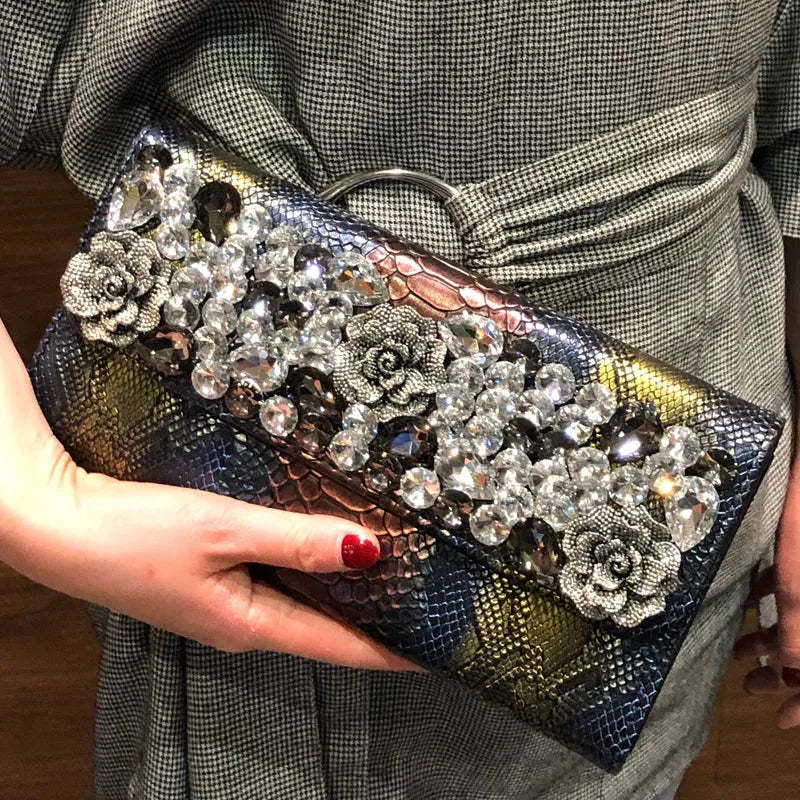 Leather Diamonds Purses Women Clutch Bag