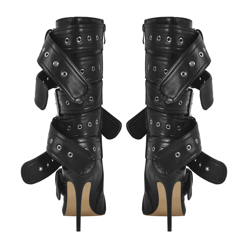 Pointed Toe Mid-Calf Boots Buckle Strap  Boots
