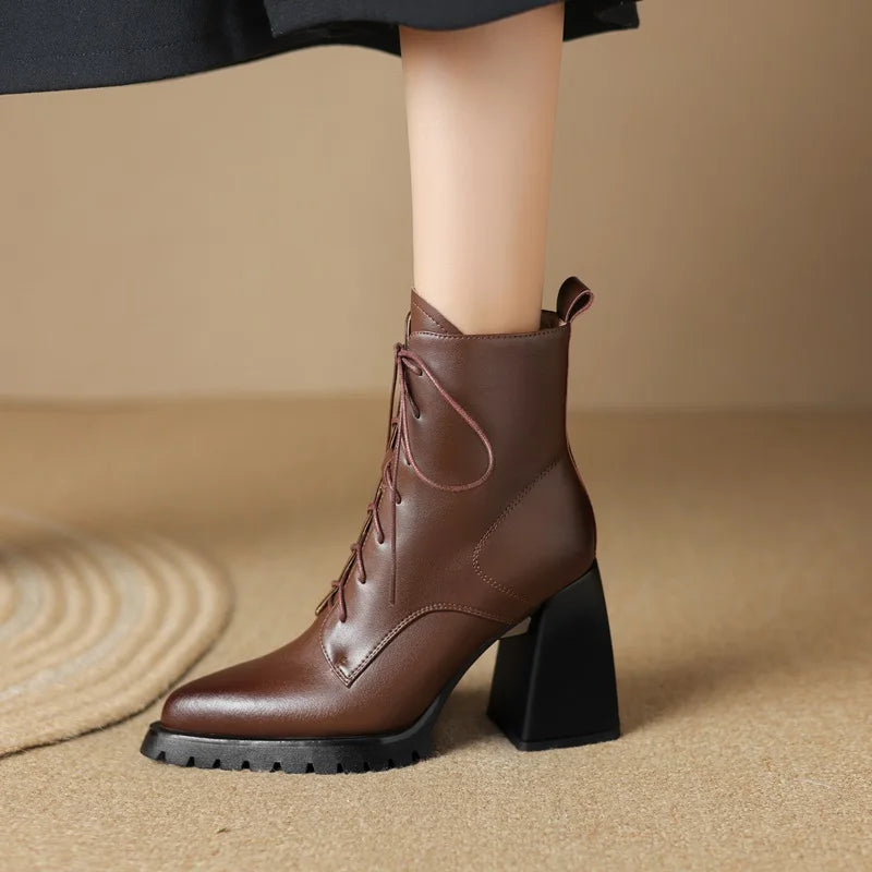 Genuine Leather Pointed Toe Ankle Boots