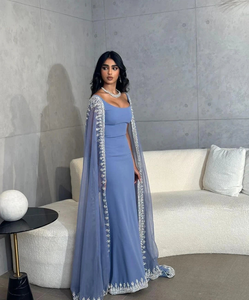 Elegant Long Formal Cape Sleeves Luxury Evening Dress