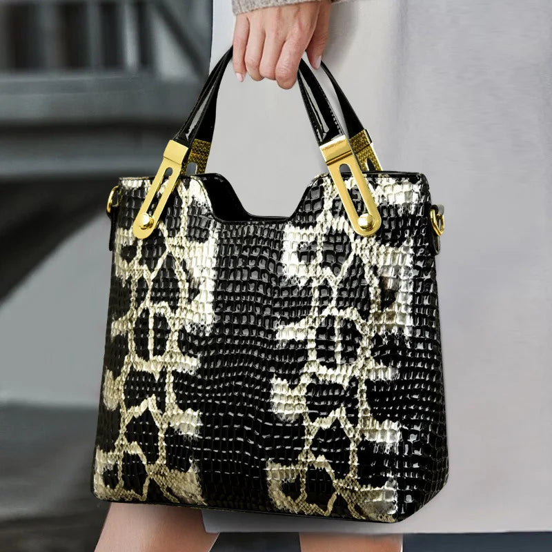 Snake Pattern Genuine Leather Tote