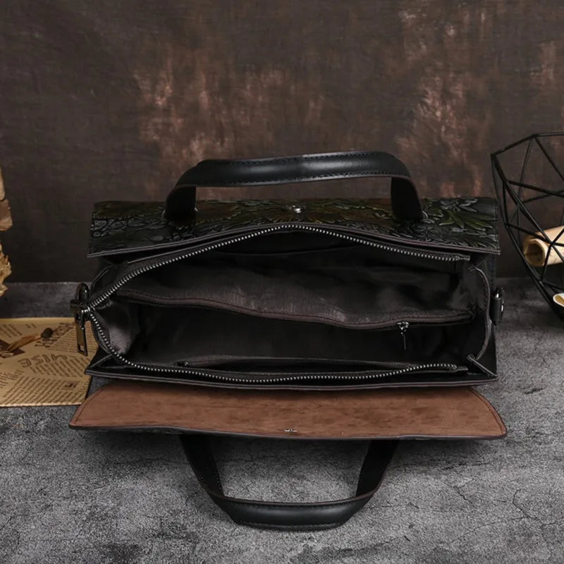 Retro Handmade Embossed Shoulder Bag Versatile Large Capacity Cowhide Crossbody Bags