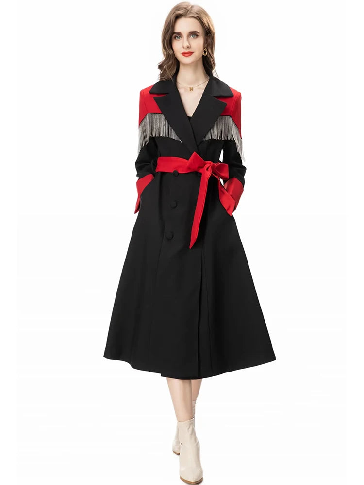Winter Double Breasted Belt High Street Contrasting Colors Trench Coat