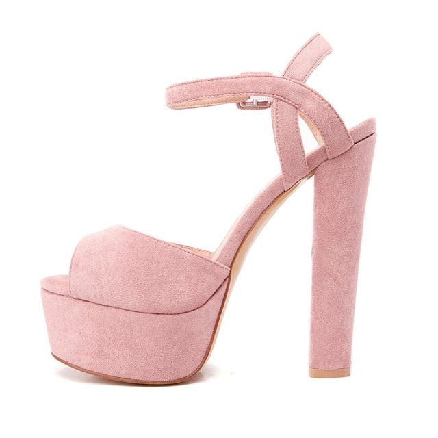 Chunky Ankle Strap Peep Toe Pumps - TeresaCollections