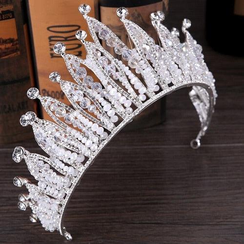 3 Pcs/Set Baroque Exquisite Crown Bride Big Crown Wedding Accessories Rhinestone Pearl Bride Diadem Tiara Hair Ornaments - TeresaCollections