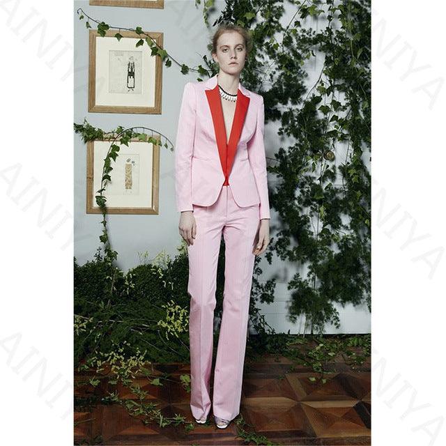 Pink Slim Fit With Lapel Trouser Pant Suit - TeresaCollections