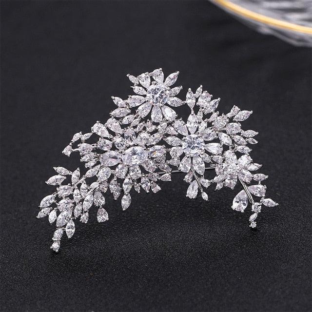 Fashion Luxury Cubic Zirconia Flower Brooch Suit Brooch Pin - TeresaCollections