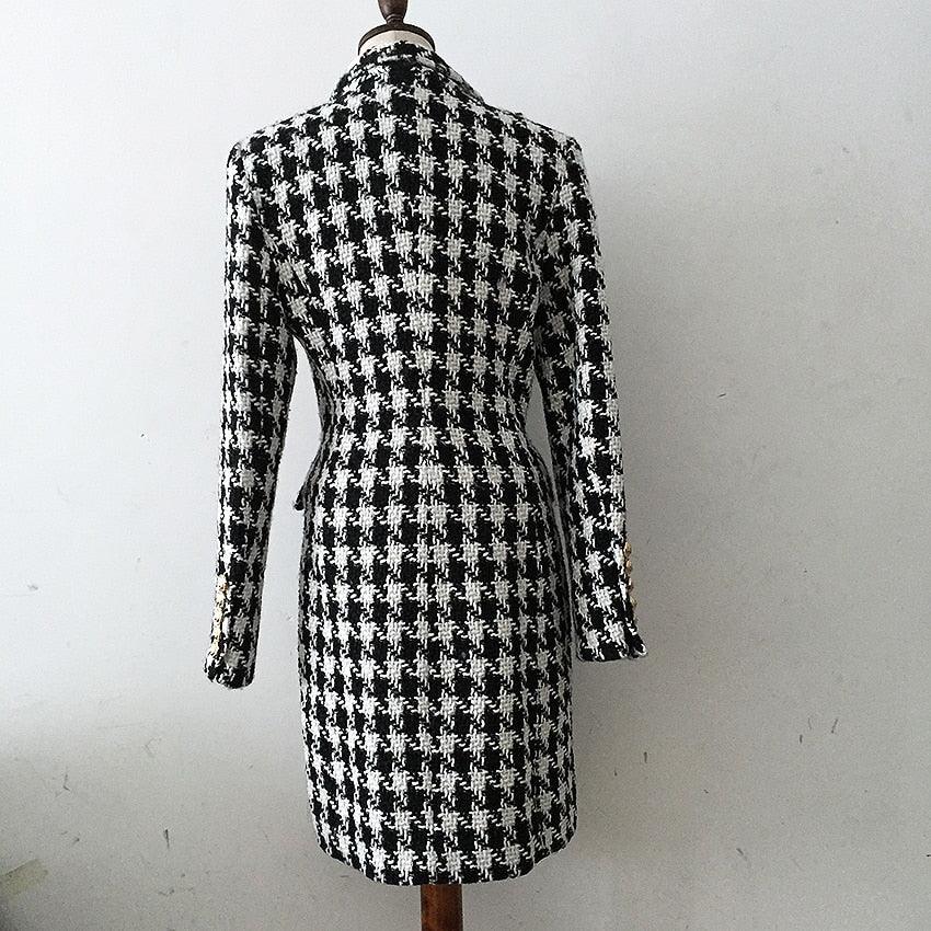 Double Breasted Lion Buttons Wool Coat Tweed Coat Dress - TeresaCollections