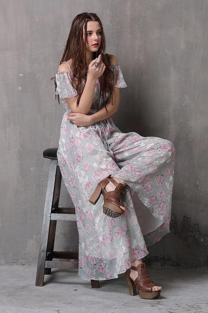 Floral Print Loose Wide Leg Full Length Jumpsuits - TeresaCollections