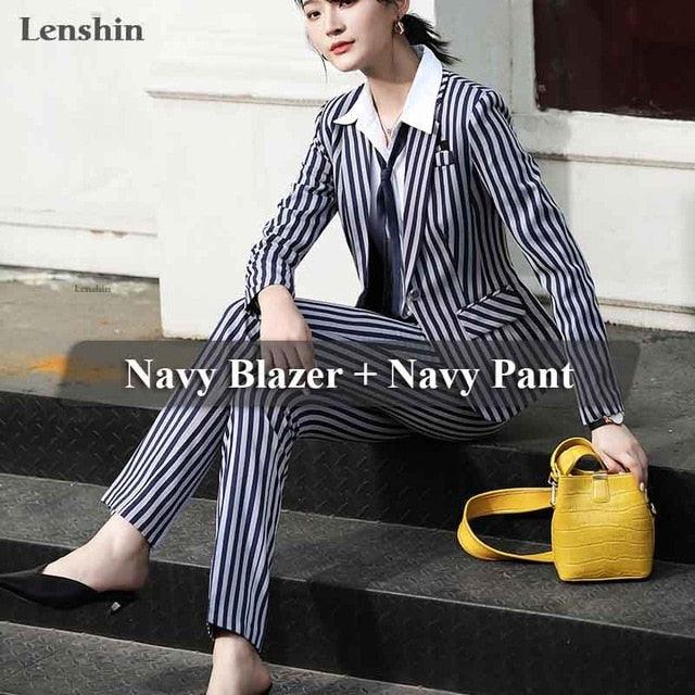 Striped Two-piece Set Blazer Pants Suits - TeresaCollections