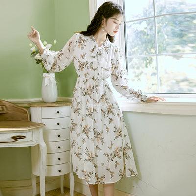 Summer Floral Print Chiffon Dress - TeresaCollections