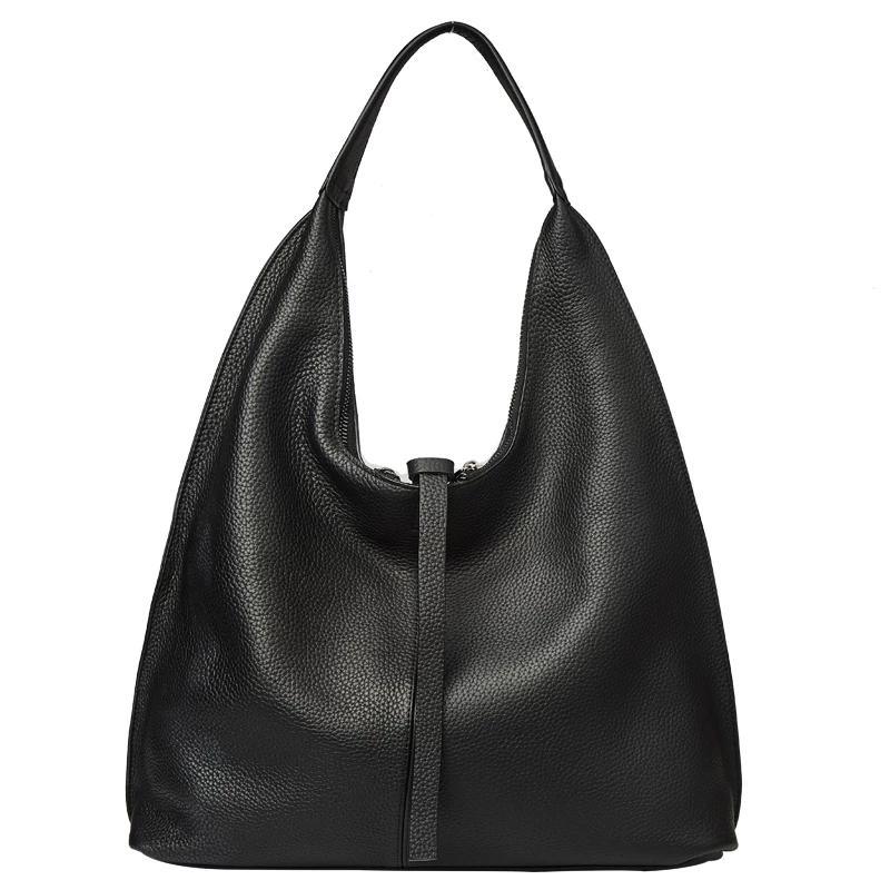Hobo Tote Black Genuine Leather Shoulder Bag - TeresaCollections