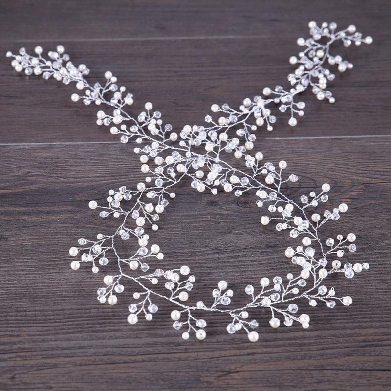 Silver Pearl Charm Headbands Crystal Beads Bridal Hairbands - TeresaCollections