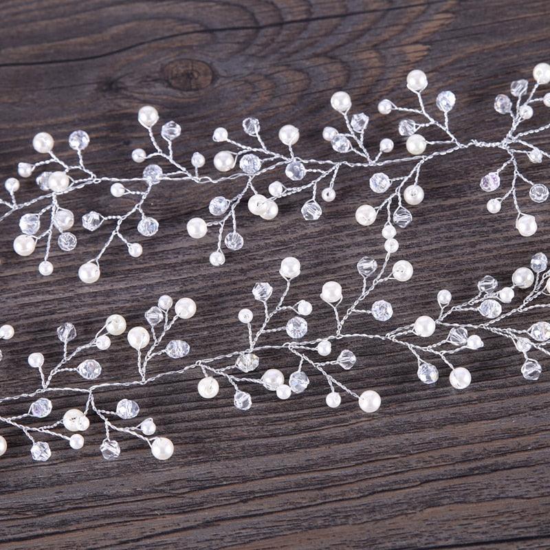 Silver Pearl Charm Headbands Crystal Beads Bridal Hairbands - TeresaCollections