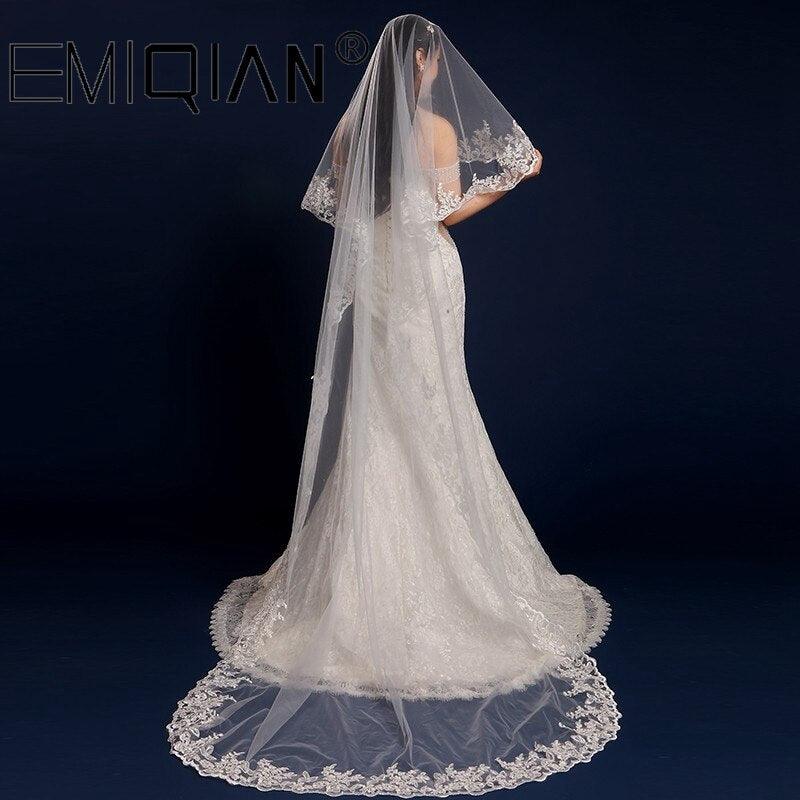 3 Meters Long One Layer Lace Bridal White Tulle Wedding Veils - TeresaCollections