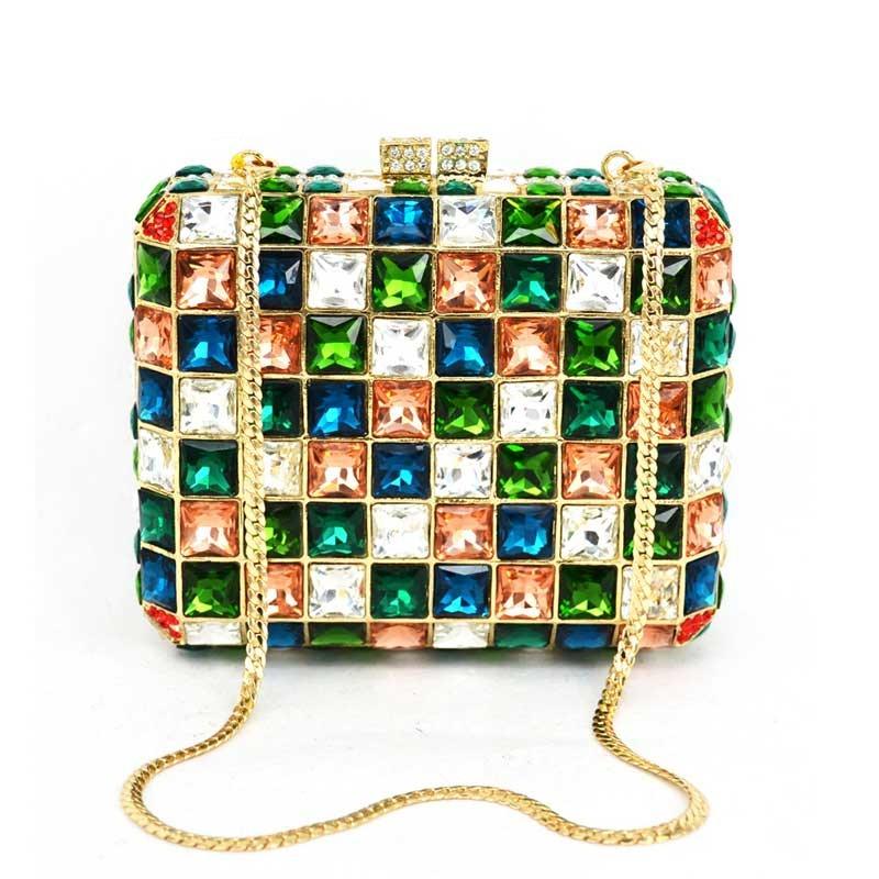 Squared Crystal Rhinestones Evening Bag - TeresaCollections