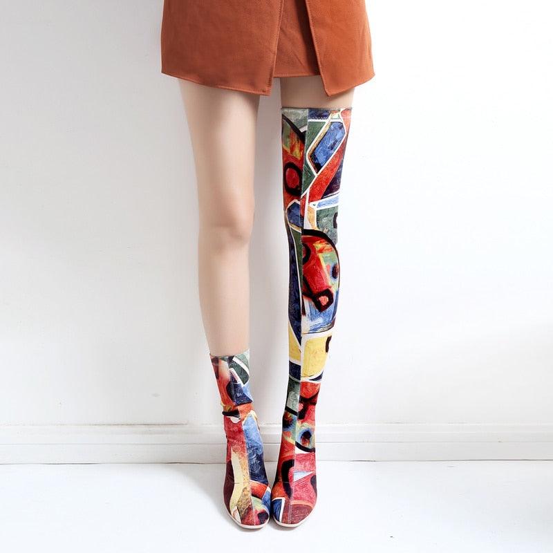 Thigh High Print Long High Boots - TeresaCollections