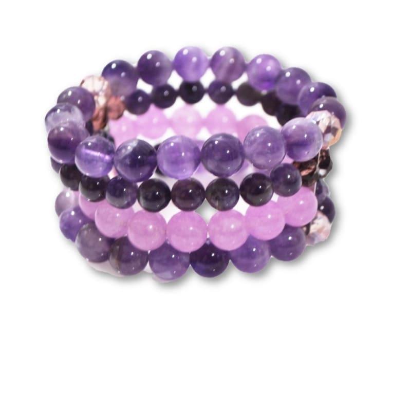 Amethyst And Purple Carnelian Beaded Multi Strands Stretch Women's Bracelets - TeresaCollections