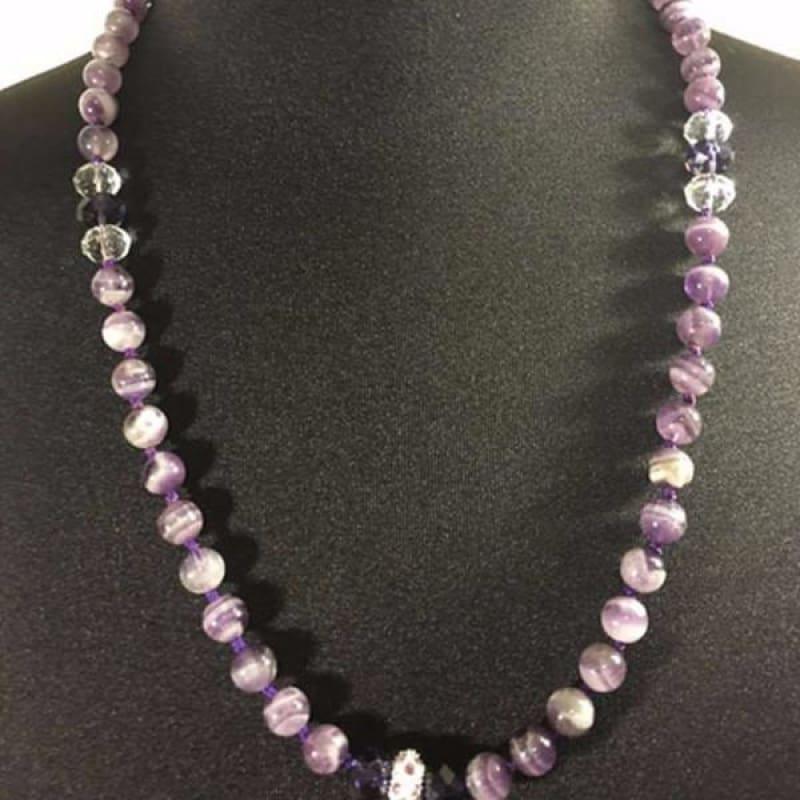Amethyst Gemstone with Rhinestones Beaded Women's Necklace. - TeresaCollections