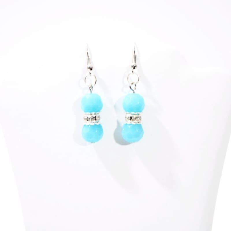 Aqua Blue Facet Bead With Silver Plated Dangle Earrings - TeresaCollections
