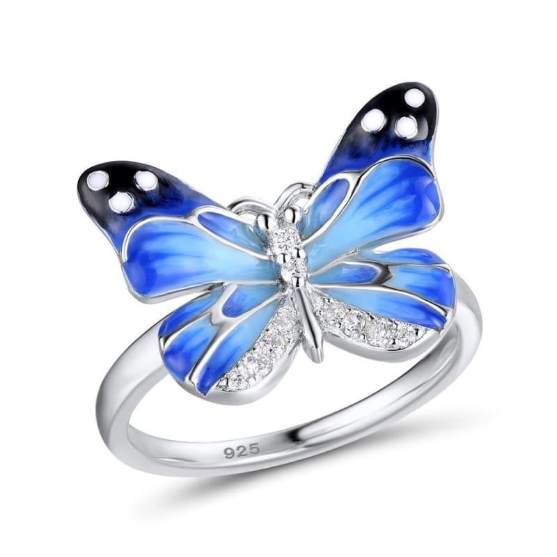Authentic 925 Sterling Silver Charming Blue Butterfly Ring - 6 - Rings