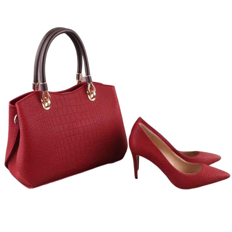 Beautiful Leather High Heels Thin Heel Pointed Toe Match Sexy Pumps With Handbag Sets - Red / 5 - pumps