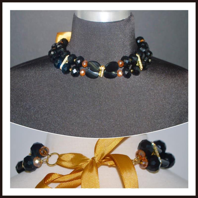 Black And Gold Filled Crystal Rhinestone Choker - TeresaCollections