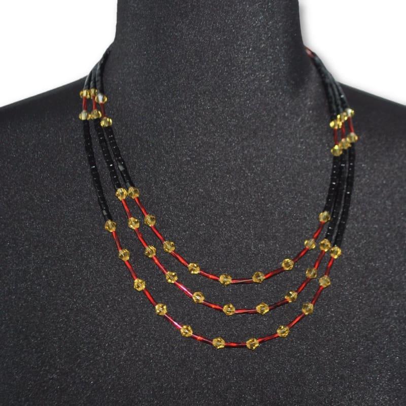 Black And Gold/Red Ascent Three Strands Necklace - TeresaCollections