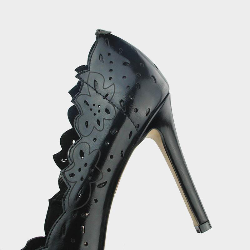 Black Cut Out High Heels Pointed Toe Sexy Slip on Black Pumps - Pumps