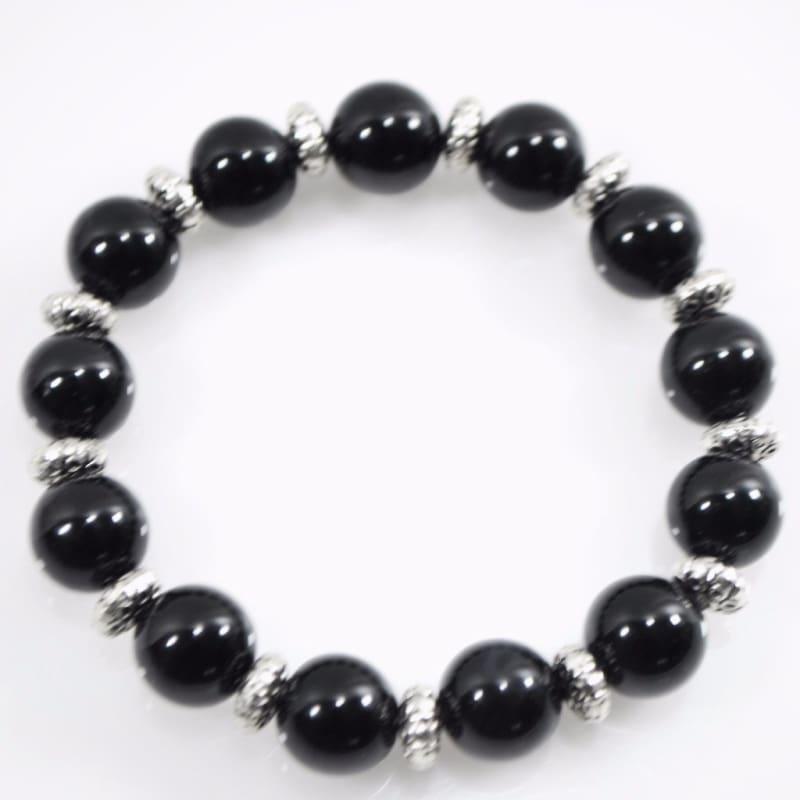 Black Oynx Genuine Agate Stone Stretch Bracelets - Handmade