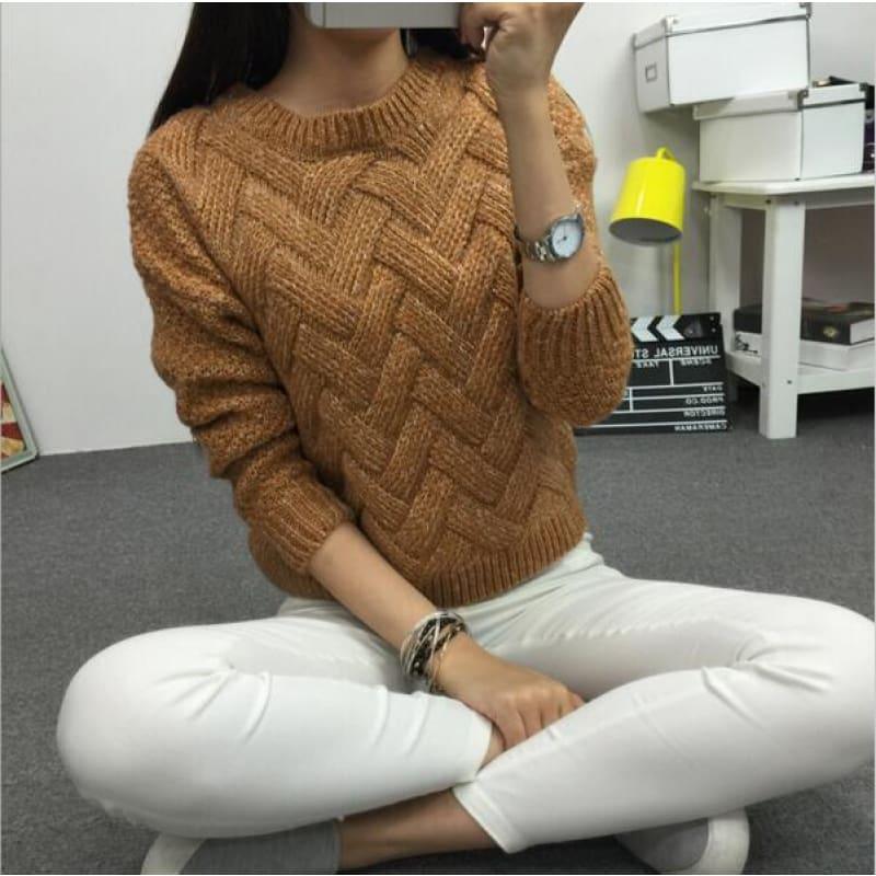 Cable Pullover Female Casual Plaid Sweater - Brown / One Size - women Sweater