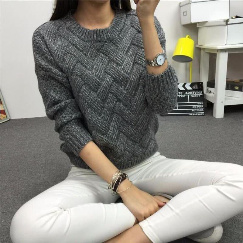 Cable Pullover Female Casual Plaid Sweater - Dark Grey / One Size - women Sweater