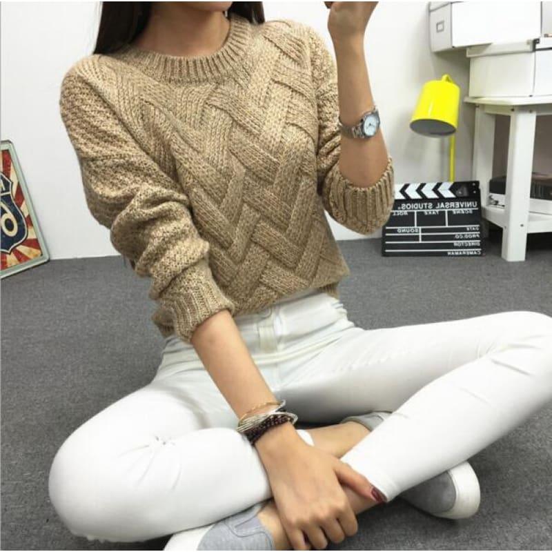 Cable Pullover Female Casual Plaid Sweater - Khaki / One Size - women Sweater
