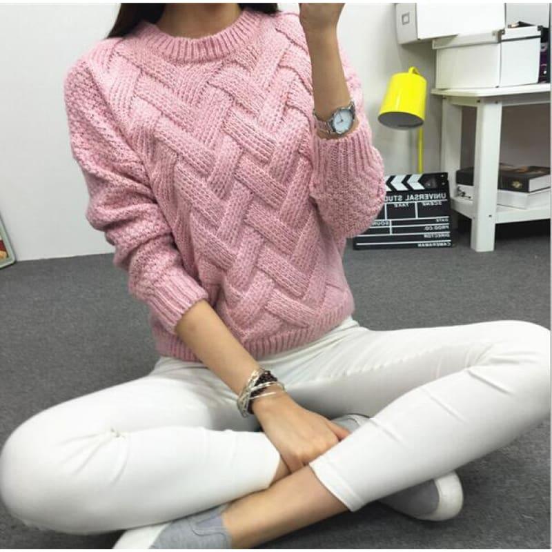Cable Pullover Female Casual Plaid Sweater - Pink / One Size - women Sweater
