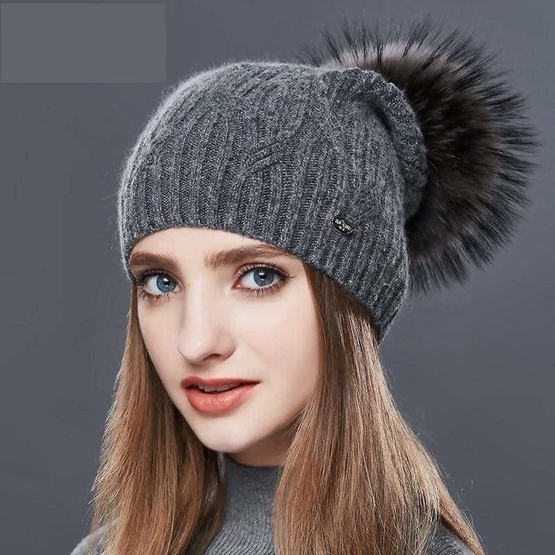 Cashmere Women Knitted Pompom Beanies Winter Hats - 03C / one size - Hats