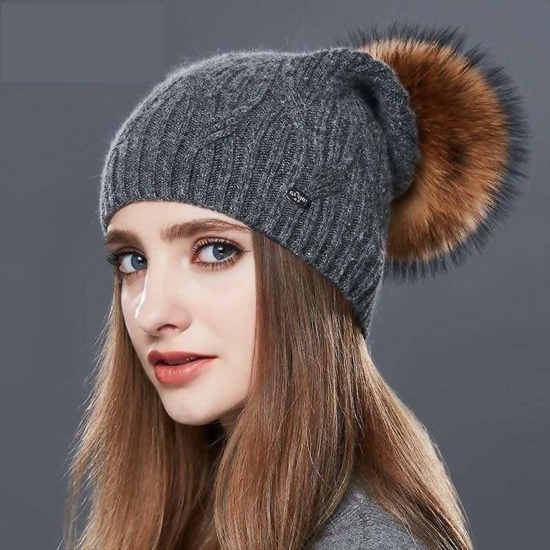 Cashmere Women Knitted Pompom Beanies Winter Hats - 03D / one size - Hats