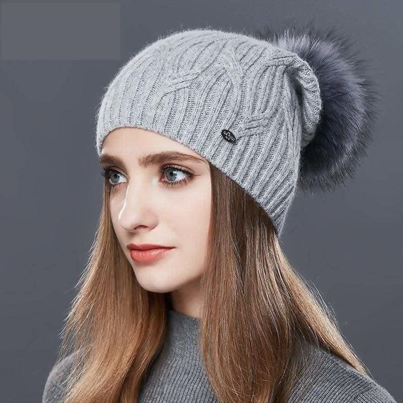 Cashmere Women Knitted Pompom Beanies Winter Hats - 08 / one size - Hats