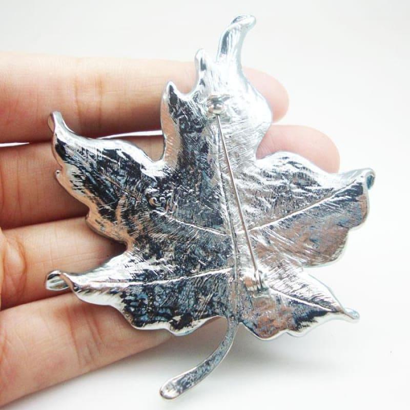 Charming Blue Maple Leaf Rhinestone Crystal Woman Brooch Pin Silver Tone - brooch