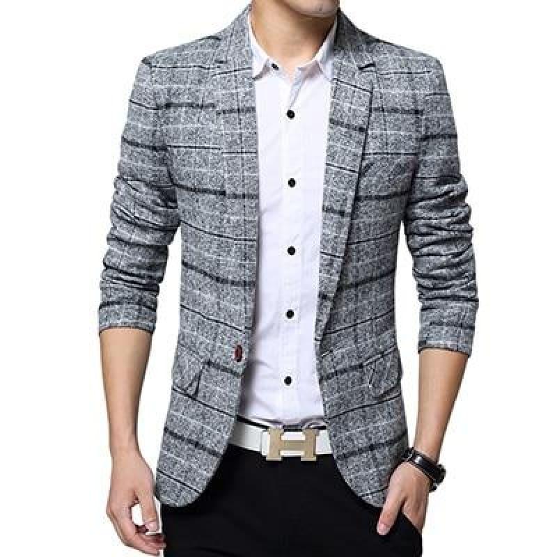 Checkered Men Blazer Fashion Slim Sport Blazers - Gray / 4XL - Mens Jackets