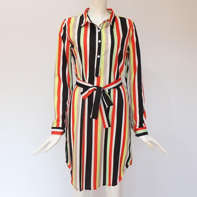 Chiffon Boho Beach Casual Striped Print A-line Shirt Mini Dress - Mini dress