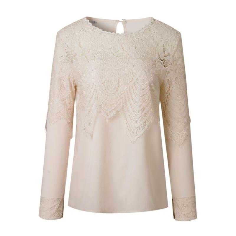 Chiffon Casual Lace Hollow Long Sleeve Tops - TeresaCollections