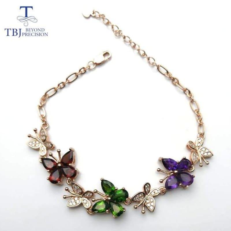 Colorful butterfly Gemstones 925 Sterling Silver Bracelets - Multi / Total length 20.8cm - Bracelets