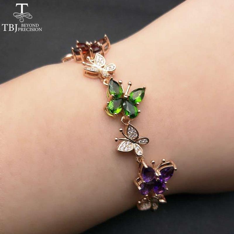 Colorful butterfly Gemstones 925 Sterling Silver Bracelets - Bracelets