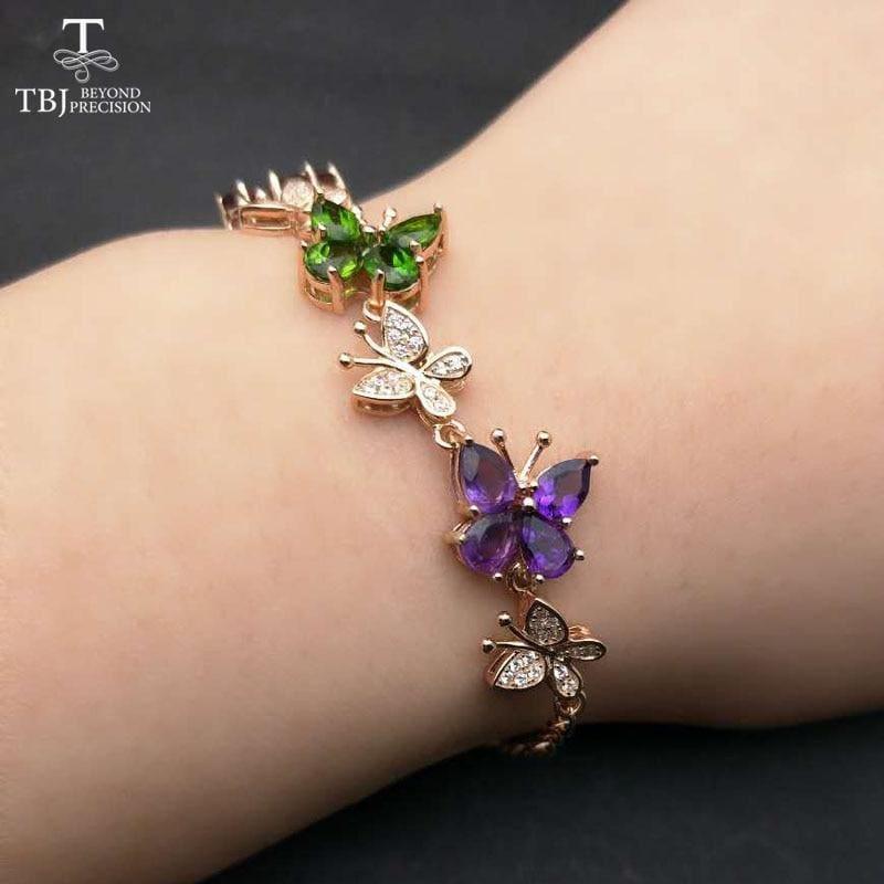 Colorful butterfly Gemstones 925 Sterling Silver Bracelets - Bracelets