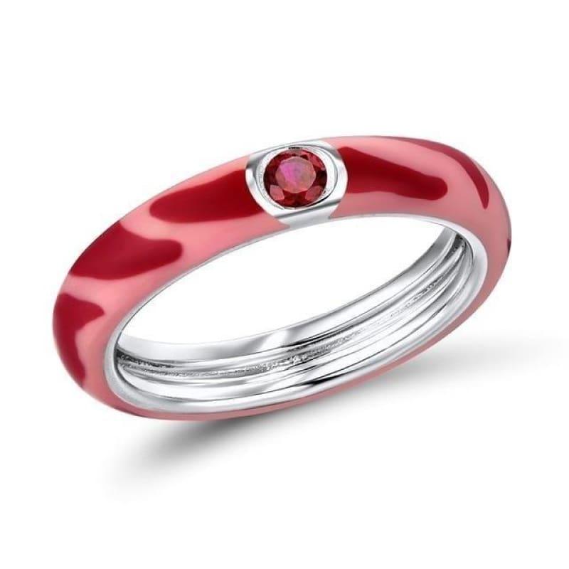 Colorful Eternity Rings 925 Sterling Silver Stackable Fashion Jewelry Enamel Handmade Ring - 6 / Red Color - Rings