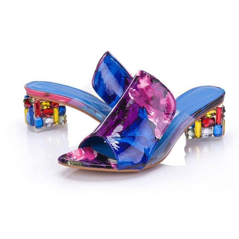 Colorful Rhinestone Crystals Heels Peep Toe Summer Sandals - TeresaCollections