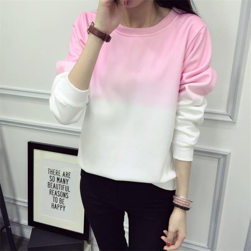 Cool Gradient Hit Color Women Hoodies Sweatshirt - Pink / L - women Sweater