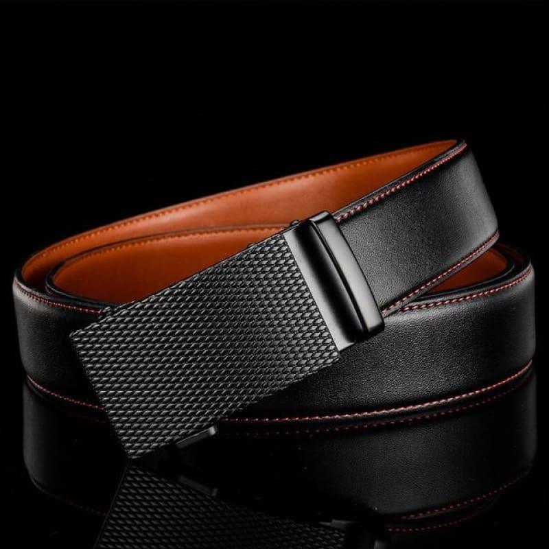Cowhide Genuine Leather Automatic Buckle Belts Black Business Formal Belt - Black / 110cm - belts