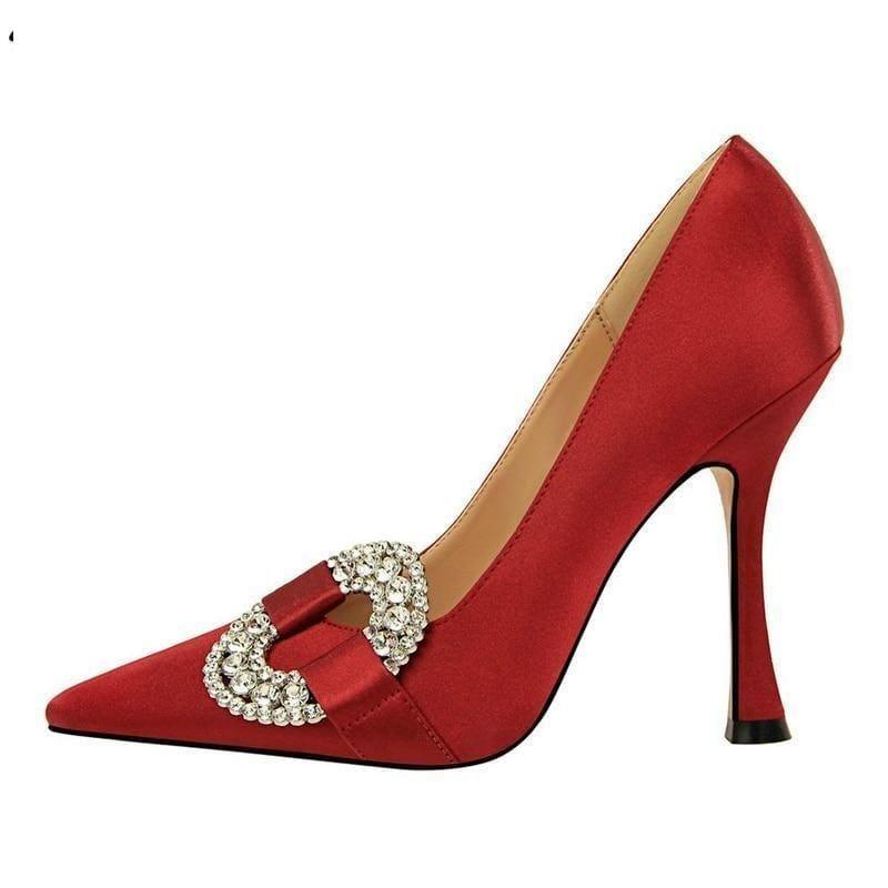 Crystal Buckle Design Pointed Toe Pumps - pumps