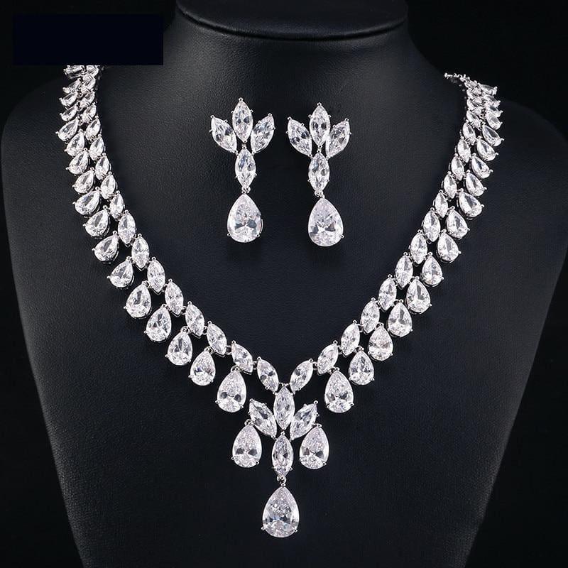 Cubic Zirconia Earrings And Necklace Jewelry Bridal Formal Jewelry Sets - jewelry set